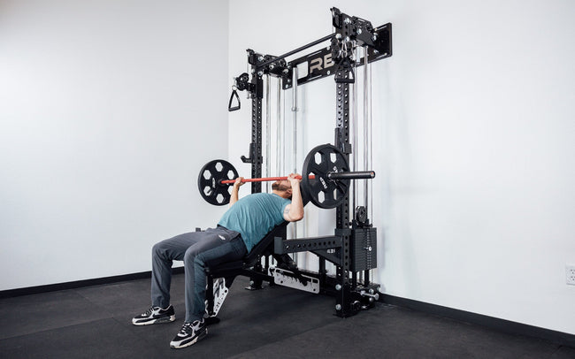 Wall-Mounted Athena with Spotter Arms being used for incline bench